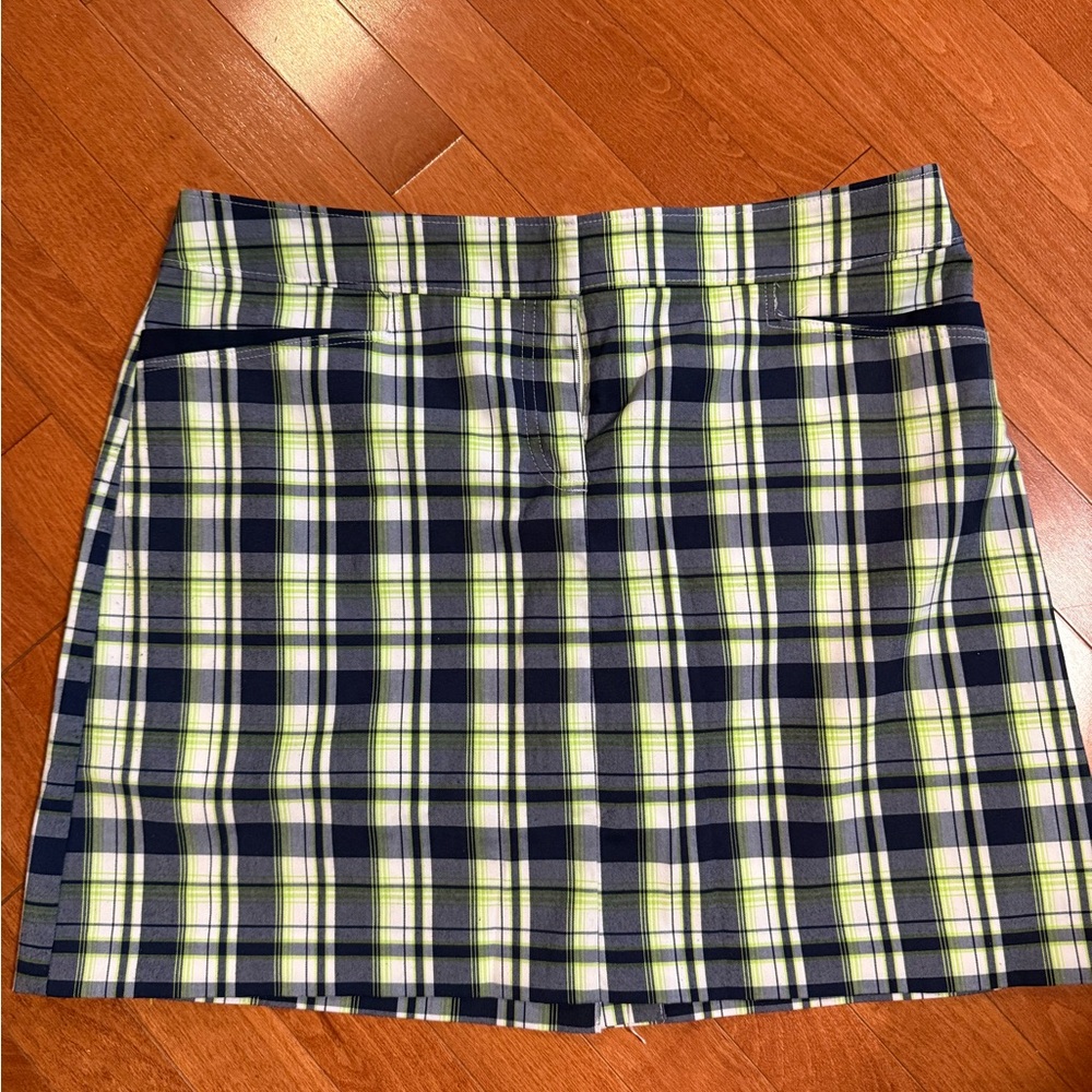 Izod Plaid Mini Skirt - Navy and Lime